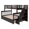 Stairway Twin-Over-Full Bunk Bed with Drawer, Storage and Guard Rail for Bedroom, Dorm, for Adults