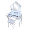 Tri-fold Mirror Dresser with Dressing Stool White--YS