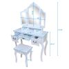 Tri-fold Mirror Dresser with Dressing Stool White--YS