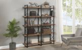 Home Office 5 Tier Bookshelf, Industrial Bookcase for Office with Metal Frame, X Design Etageres Storage Shelf