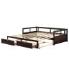 Wooden Daybed with Trundle Bed and Two Storage Drawers , Extendable Bed Daybed,Sofa Bed for Bedroom Living Room