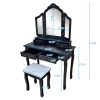 Tri-fold Mirror Dresser with Dressing Stool Black--YS