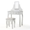 Vanity Table Set with Mirror and Cushioned Stool, Modern Makeup Dressing Table with 4 Drawers, White XH