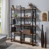 Home Office 5 Tier Bookshelf, Industrial Bookcase for Office with Metal Frame, X Design Etageres Storage Shelf