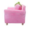 Children's Double Sofa Chair w/ 2 Strawberry Pillows and Soft Surfaces, Solid Wood Kids Upholstered Armrest Couch for Playroom Bedroom, Pink XH