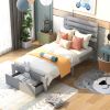 Twin Size Platform Bed with Drawer, Gray