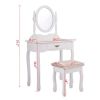 Vanity Table and Chair Set, Makeup Dressing Table with Mirror and Large Drawer, Thick Padded Stool - White XH