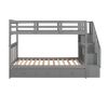 Stairway Twin-Over-Twin Bunk Bed with Three Drawers for Bedroom, Dorm - Gray