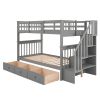 Stairway Twin-Over-Twin Bunk Bed with Three Drawers for Bedroom, Dorm - Gray