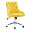 Office Desk Chair with Mid-Back Modern Tufted Velvet Computer Chair Swivel Height Adjustable Accent Chair with Wheels and Metal Base with Arms for Stu