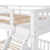 Full Over Twin & Twin Bunk Bed, Wood Triple Bunk Bed with Drawers and Guardrails