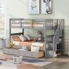 Stairway Twin-Over-Twin Bunk Bed with Three Drawers for Bedroom, Dorm - Gray