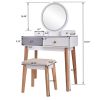 Vanity Set with Lighted Mirror, 3 Color-Touch Screen Dimming Mirror, Adjustable Brightness, Bedroom Vanity Makeup Dressing Table with 4 Drawers and Cu