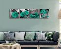 Canvas Wall Art Teal Blue Rose Painting Bathroom Accessories,Black and White Wall Art Flower Pictures Canvas Print Artwork for Living Room Bedroom Hom