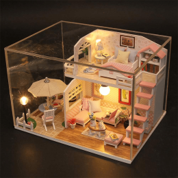 Hand Assembled Cottage Princess House Wooden Miniature Handmade Doll House Craft Bedroom Furniture Kids (style: M033 with dust cover)